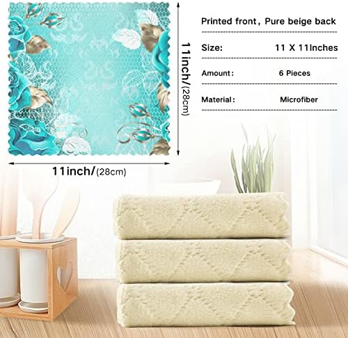 Sinestour Teal Rose Turquesa de cozinha panos de pratos definidos para lavable toalhas de prato absorvente panos de limpeza