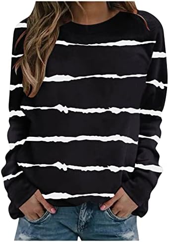 Camisas térmicas de Nokmopo para mulheres tampos impressos listrados tops de manga longa redonda casual