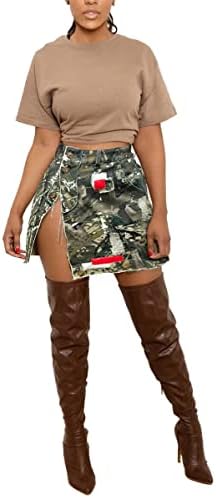 Saias de camuflagem de hotmiss para mulheres de alta saia com cintura alta com saia de camuflagem de bolso com divisão