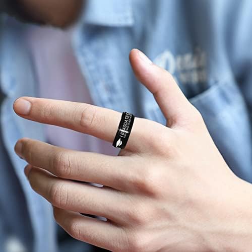 Anel de girador de aço inoxidável preto de 8mm para a ansiedade Fidget Ring Graduation Gifts para ele anel inspirado na faculdade de graduação para meninos para meninos amigos amigos