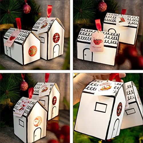 Upkoch 24 conjuntos caixas de presente árvore: e armazenamento biscoito doce clipes saco de decoração de Natal adesivo