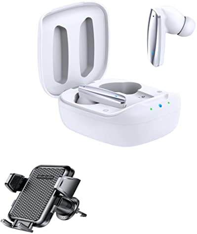 True Wireless Sceleo Bluetooth Earbuds com caixa de carregamento, fones de ouvido estéreo Bluetooth 5.0, microfones embutidos, fones de ouvido premium, baixo profundo, áudio HiFi, esportes brancos