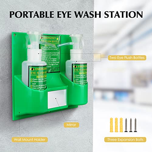 Estação de lavagem ocular portátil de Zhiuguzilla | Kit de lavagem ocular de emergência | Estações portáteis de emergência oculares de emergência | Estação de leite de óculos montado na parede com garrafas vazias duplas de 500 ml （azul)