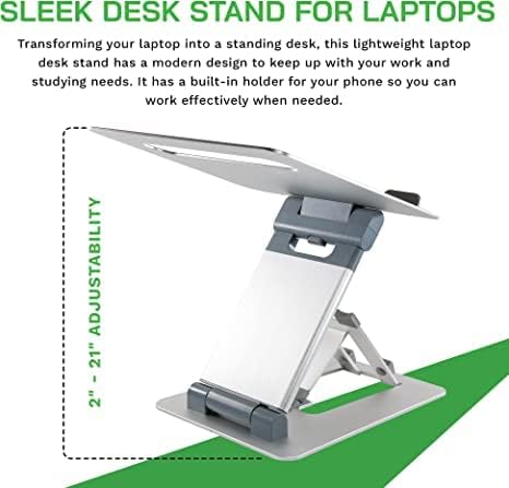 Soluções obvius - suporte de laptop de prata/altura cinza, suporte de mesa ergonômica, dobrável, flexível e portátil - feita nos EUA