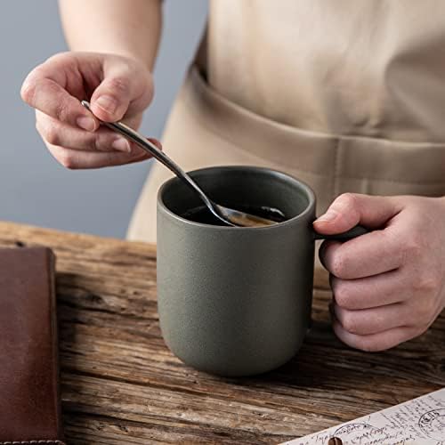 Conjunto de canecas de café de 14 oz de 14 onças, canecas de café em cerâmica com alça grande e aro ondulado para