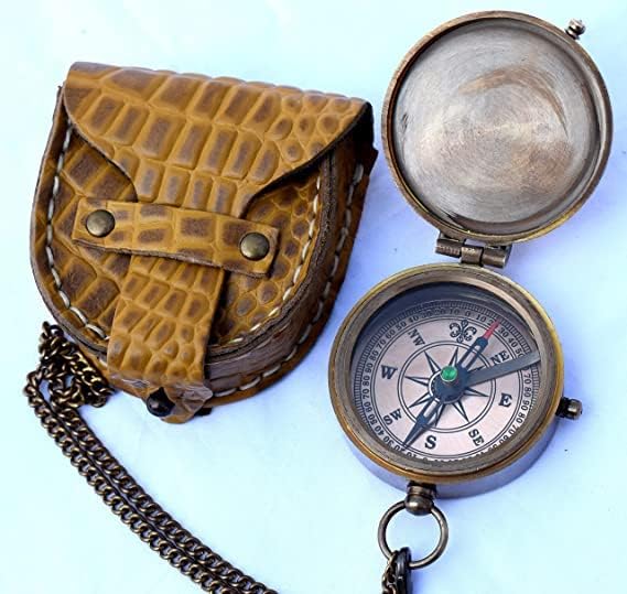 Rose London Brass Compass's Thoreau's Go citam com confiança gravados com bússola de presente com estojo de couro estampado, bússola