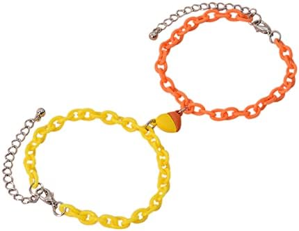 PINGYONGCHANG 2PCS/Set Chain Bracelet Casal Casal Love Atração Coração Bracelete Amizade Combinando Bracelete Ajustável Para