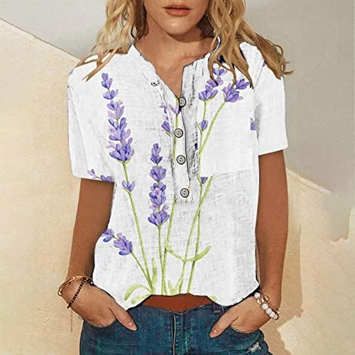 Mulheres no topo do verão, moderno padrão floral botão para baixo camisetas plus size vshirs de manga curta de decote em V Tshirts