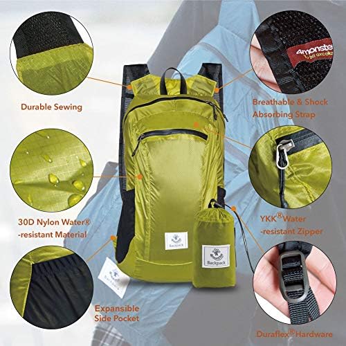 Mochila de caminhada de 4monster, mochila leve resistente à água para acampamento de camping de viagens ao ar livre