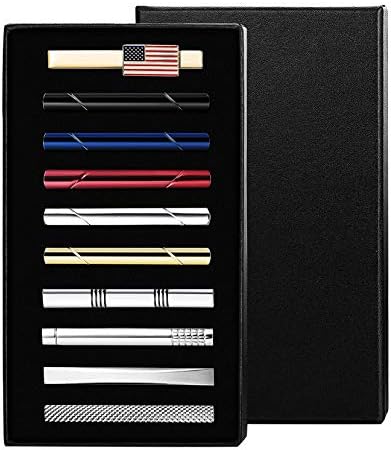 Finrezio 9-10 PCs clipes de amarração para homens clipe de barra de amarração e abeto de abotoaduras para laços regulares Black