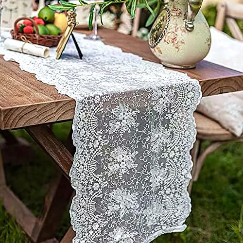 Mesa de renda curta Runner de 36 -Vintage Small Lace Runners Garden Dresser Sconhe para quarto, tampa do buffet de mesa final, decoração de mesa branca rústica para Natal, casamento, chá de bebê