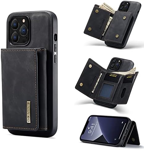 Oidealo 2 em 1 Caixa de carteira compatível com o iPhone 13 Pro, DG.Ming Retro Celular Celular Capa traseira Magnética destacável