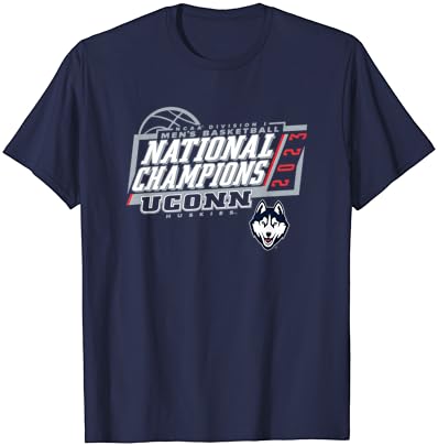 Connecticut Huskies Campeões nacionais 2023 camiseta da marinha de basquete