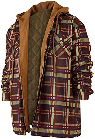 Jaquetas para homens masculino de botão ladeado para baixo camisa xadrez Adicionar veludo para manter jaqueta quente com capuz