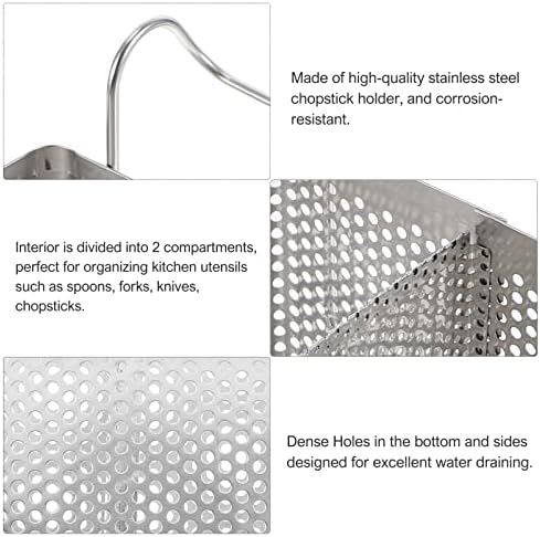 Suporte de utensílio de Doitool com 2 compartimentos divididos- cesta de lava-louças de aço inoxidável com utensílios de utensílios