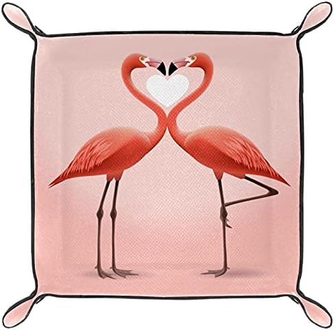 Bandeja de manobrista, captura de couro PU, organizador de bandeja, caixa de armazenamento para relógios Jóias Chave, Flamingo rosa