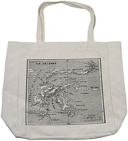 Bolsa de compras de mapa da ilha de Ambesonne, estilo de mapa francês de estilo vintage do destino do Mediterrâneo