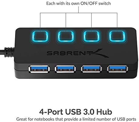 Sabrent Premium 4 Porta Alumínio USB 3.0 Hub + 4 porta USB 3.0 Hub com interruptores de energia LED individuais