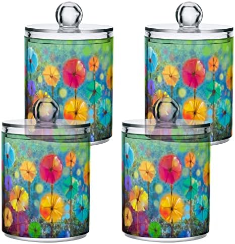 Yyzzh Aquarela Pintura floral Nature Spring Flower 4 Pack Pack Qtip Dispenser para algodão Swab Ball Redond Pads Floss