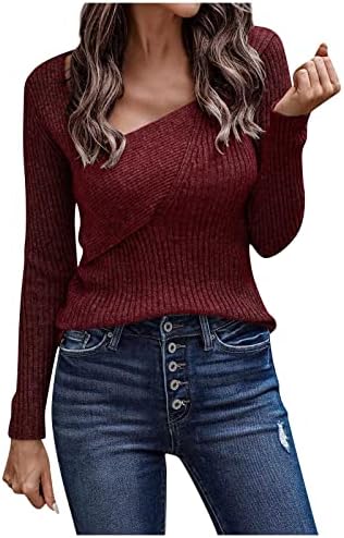 Sluters femininos de Ymosrh Casual outono 2022 Winter Color sólida Manga comprida Mulher de suéter sexy de suéter sexy baixo pescoço