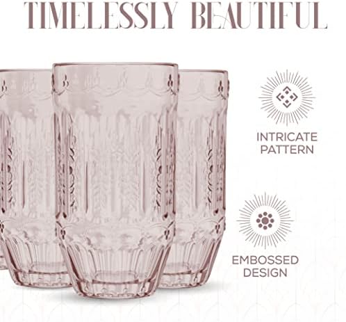 Elle Decor Highball Glasses | Conjunto de 4 | Conjunto de vidro vintage de cor rosa | Tumbler de vinho colorido |