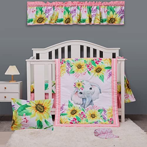 Cama de berço de elefante floral Conjunto para meninas -7 peças -elefante elefante bebe menina de cama para meninas, berço