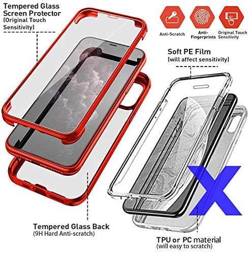 Ubunu iPhone 13 Pro Case com protetor de tela [vidro de temperatura dura 9H embutida], para MagSafe Clear Dual Camada 360 Proteção do corpo inteiro para homens Protetive 13 Pro protocolo de 6,1 polegadas, vermelho