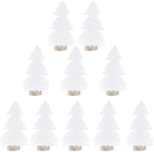 Studyset 10pcs Mini árvore da árvore de árvore de Natal, mini ornamento decorativo de mesa com base de madeira para