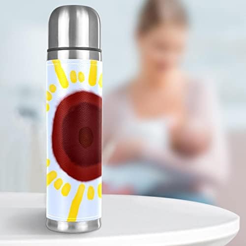 A vácuo de couro inoxidável a vácuo caneca isolada aquarela Sun Thermos Water Bottle para bebidas quentes e frias para crianças adultos