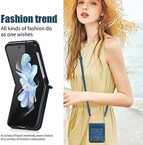 L-Fadnut para Samsung Galaxy Z Flip 4 Caixa com alça, capa de couro Crossbody Flip 4, Proteção da dobradiça Tampa