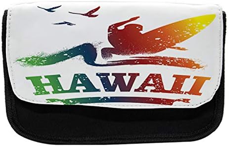 Caixa de lápis de surf lunarable, cena havaiana exótica colorida, bolsa de lápis de caneta com zíper duplo, 8,5 x 5,5, multicolor