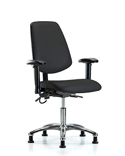 Labtech Seating LT41197 ESD VINIL Mesa Cadeira de altura Média Base cromada média, inclinação, braços, esd desliza, preto