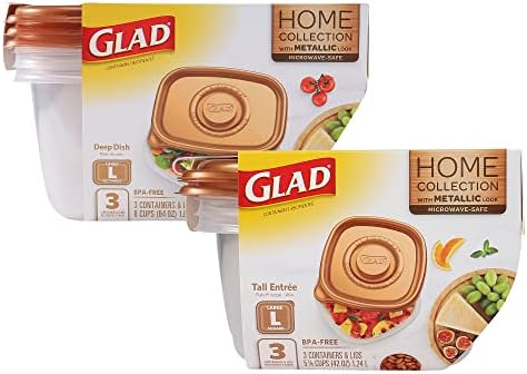 GladWare Home Entree Alimentos Storage Containers Pacote | Inclui 3 grandes recipientes quadrados e 3 grandes recipientes de retângulo para armazenamento de alimentos | 6 Contêineres Total | Recipientes de alimentos com tampas