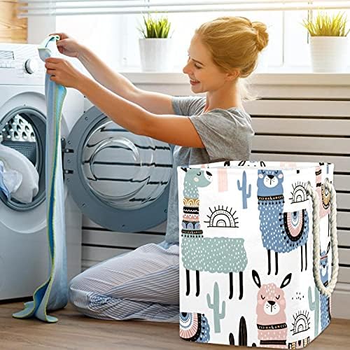 Cesta de lavanderia com alças cestas de lavanderia dobráveis ​​à prova d'água para caixas de armazenamento Organizador da casa do quarto Kids Alpaca, 19.3x11.8x15.9 em