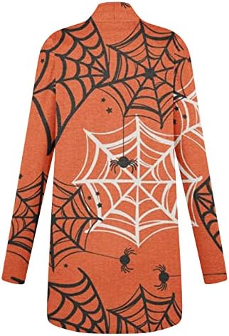 2022 Cardigã de abóbora feminina de Halloween, mangas compridas abertas de camada de suéter solto de fit tops casuais