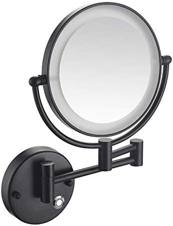Espelho de maquiagem montado na parede de 8 polegadas com ampliação, espelho de maquiagem com luzes LED, extensível de dois lados,