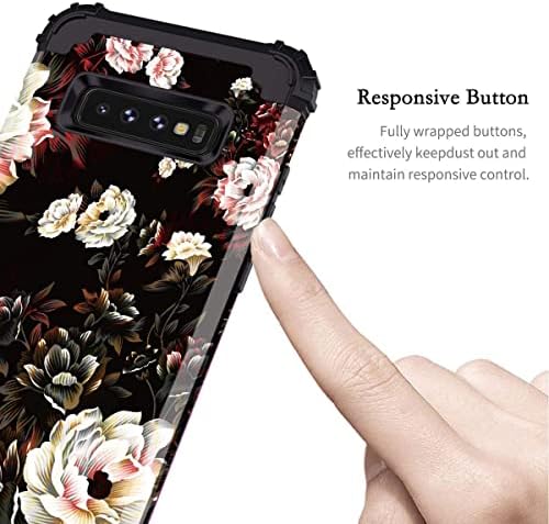 Pandawell Compatível com Samsung Galaxy S10 Caso Floral 3 em 1 Hybrid Hybrid Hybrid Alto impacto Caso de proteção à prova