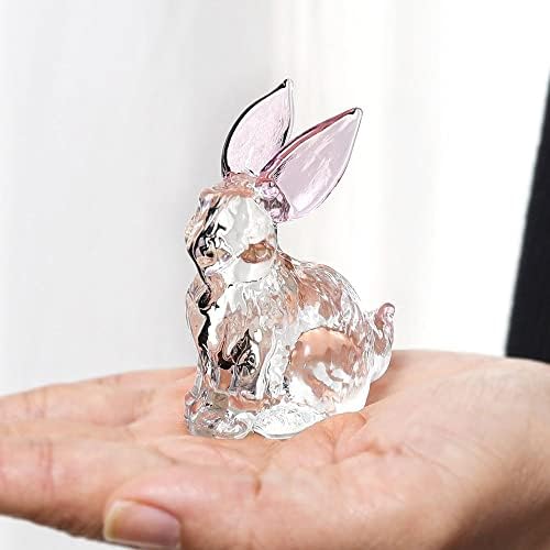 5pcs Bunny de Páscoa estatueta, ornamento de estatueta em miniatura fofa, escultura de animais de coelho transparente de vidro cristalino para decoração de jardim de mesa para casa