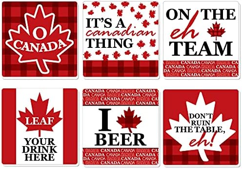 Big Dot of Happiness Canada Day - Decorações engraçadas de festas canadenses - Coasters de bebidas - Conjunto de 6