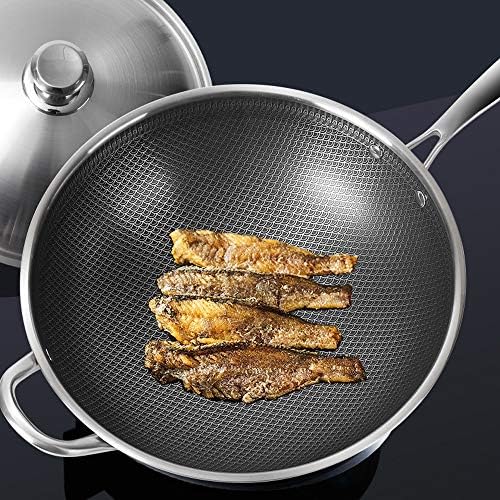 Shypt 304 aço inoxidável wok wok full honeycomb sem fumar sem fumante indução de fogão a gás universal universal frite o pote de ferro