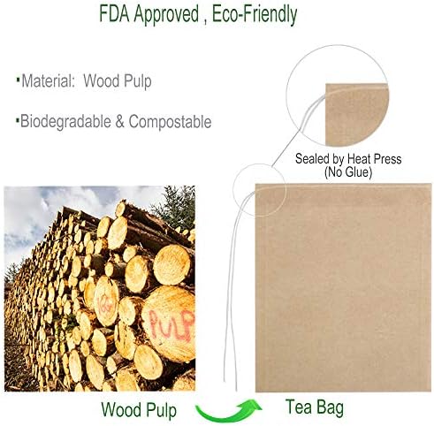 Aksuaple Eco-fil-Fil Sacos de filtro descartáveis ​​para chá solto, material de polpa de madeira, saquetas de chá vazias biodegradáveis ​​e compostáveis ​​e não branqueadas