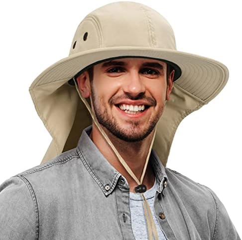 Chapéu de sol da aba larga de largura com tampa de safari para pesca no pescoço para camping de camping para camping