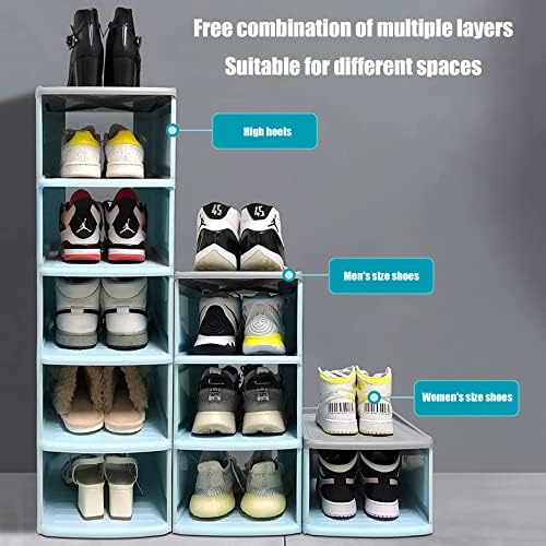 Caixa de armazenamento de sapatos Zhangzhiyua, cubo de sapato de armazenamento de cubos, organizadores de armazenamento de calçados plásticos empilháveis, para armários, sapatos de sapatos duráveis, rack de sapatos, rack, azul, 5 camadas