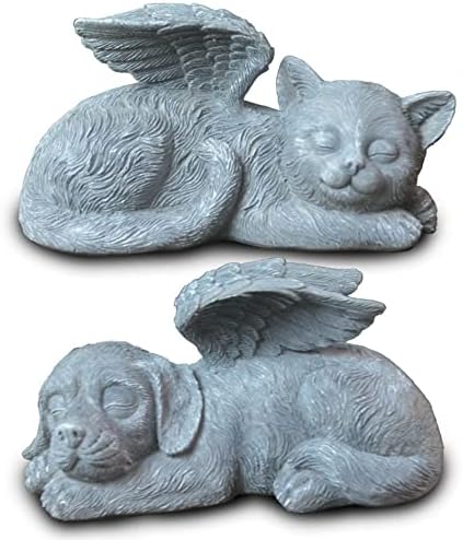 Estátua de gato anjo, estátua de cão anjo, estatueta de gato, decoração de jardim resina artesanato casual cão de gato sol angel angle