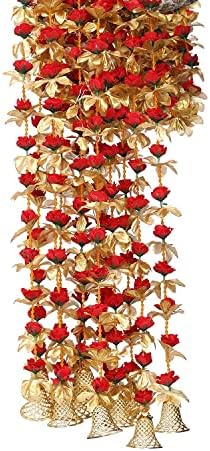 Flores artificiais Garland para decoração -155 cm/ 5 pés de comprimento, pacote dourado vermelho de 4