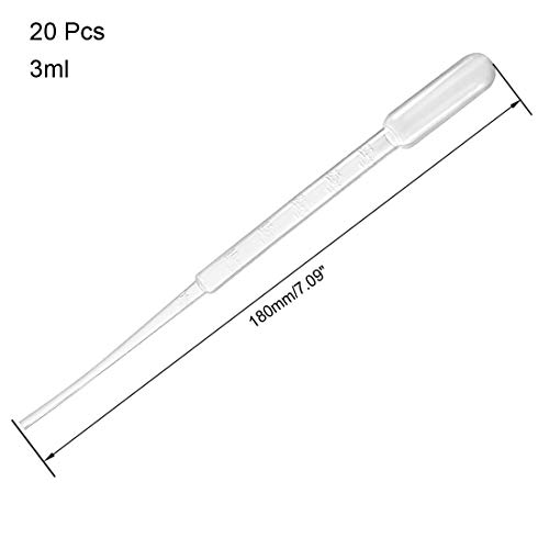 uxcell 20 PCS Pipetas descartáveis ​​de plástico 3ml, pipetas de transferência graduadas claras, comprimento de 180 mm, conta