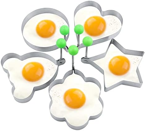 5 anéis de ovo de embalagem, mofo de panqueca de aço inoxidável Leefone Conjunto com alça, moldes de ovos antiaderentes