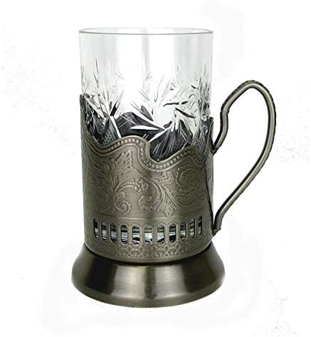 Neman Ghold+GL5107, 7 oz de chá de chá de cristal com podstakannik, vidro de bebida quente/fria com suporte de metal