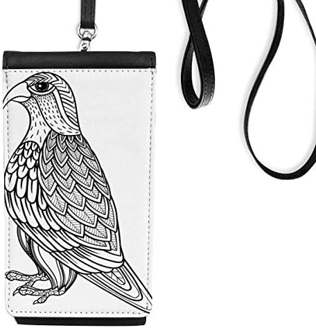 Pintura de pássaro Linha voadora de telefone longa bolsa de carteira pendurada bolsa móvel bolso preto