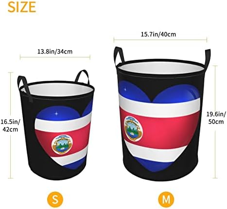 Costa Rica Bandeira do coração Restre cesto circular cestor dobrável para cesto de banheiro no quarto